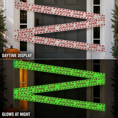 Halloween Decorations Caution Tape, Glow in The Dark Zombie Zone Warning Tape 1.9 in x 16.4 ft, Scary Party Decor for Indoor Outdoor Door, Yard, Haunted House and DIY Display in Kuwait