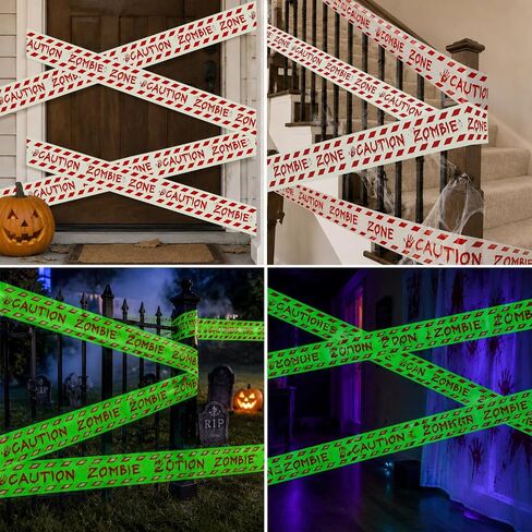 Halloween Decorations Caution Tape, Glow in The Dark Zombie Zone Warning Tape 1.9 in x 16.4 ft, Scary Party Decor for Indoor Outdoor Door, Yard, Haunted House and DIY Display in Kuwait