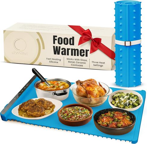 Food Warming Mat for Countertop – 26"x15" Electric Warming Mat for Food with 3 Heat Levels, Smart 4 Hours Auto Shut-Off, Compact Anti-Slip Silicone Roll-Up Warming Tray for Parties & Gatherings– Blue in Kuwait