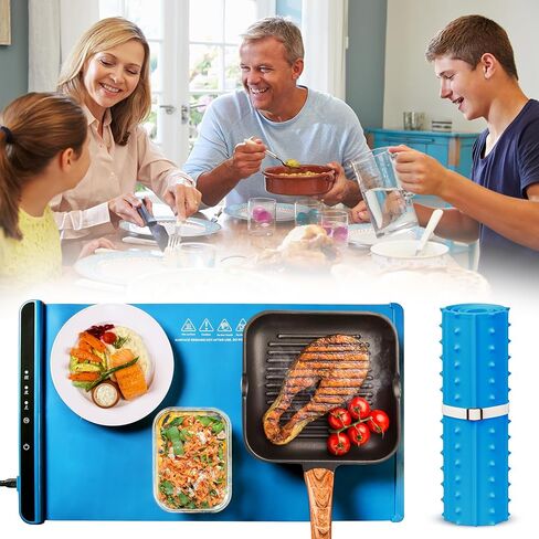 Food Warming Mat for Countertop – 26"x15" Electric Warming Mat for Food with 3 Heat Levels, Smart 4 Hours Auto Shut-Off, Compact Anti-Slip Silicone Roll-Up Warming Tray for Parties & Gatherings– Blue in Kuwait