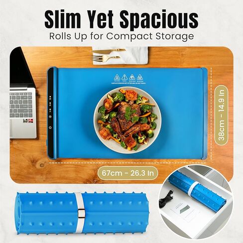 Food Warming Mat for Countertop – 26"x15" Electric Warming Mat for Food with 3 Heat Levels, Smart 4 Hours Auto Shut-Off, Compact Anti-Slip Silicone Roll-Up Warming Tray for Parties & Gatherings– Blue in Kuwait
