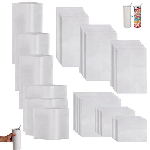 White Sublimation Shrink Film Wrap Sleeves 60PCS Heat Shrink Bags with 6 Sizes for Tumblers Cups Mugs Glasses Water Bottles DIY Sublimation Transfer Supplies in Kuwait