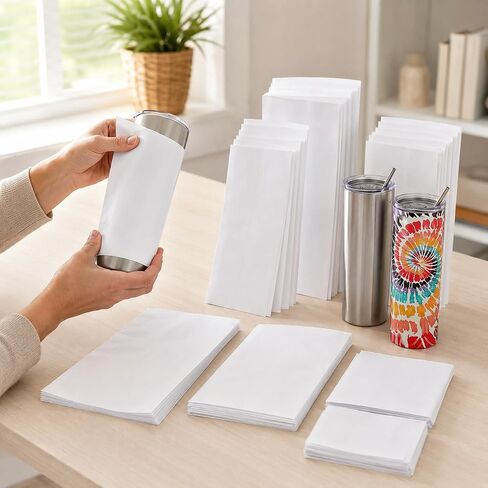 White Sublimation Shrink Film Wrap Sleeves 60PCS Heat Shrink Bags with 6 Sizes for Tumblers Cups Mugs Glasses Water Bottles DIY Sublimation Transfer Supplies in Kuwait