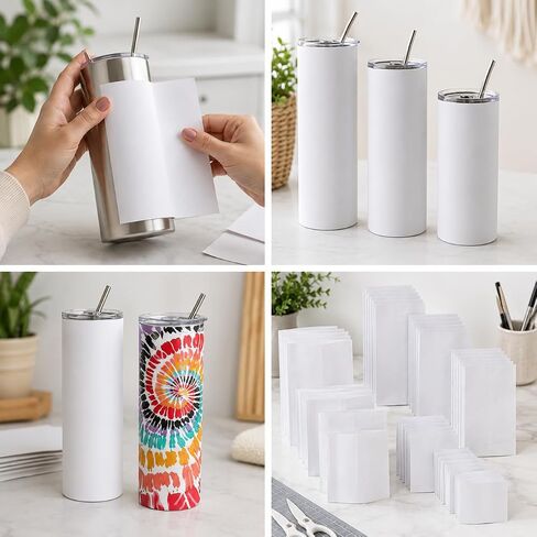 White Sublimation Shrink Film Wrap Sleeves 60PCS Heat Shrink Bags with 6 Sizes for Tumblers Cups Mugs Glasses Water Bottles DIY Sublimation Transfer Supplies in Kuwait