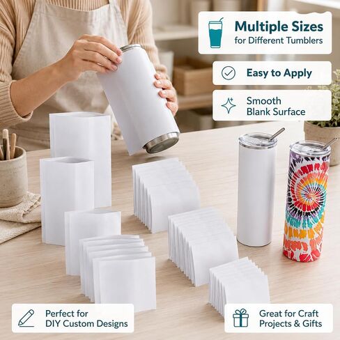 White Sublimation Shrink Film Wrap Sleeves 60PCS Heat Shrink Bags with 6 Sizes for Tumblers Cups Mugs Glasses Water Bottles DIY Sublimation Transfer Supplies in Kuwait