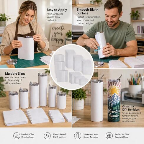 White Sublimation Shrink Film Wrap Sleeves 60PCS Heat Shrink Bags with 6 Sizes for Tumblers Cups Mugs Glasses Water Bottles DIY Sublimation Transfer Supplies in Kuwait