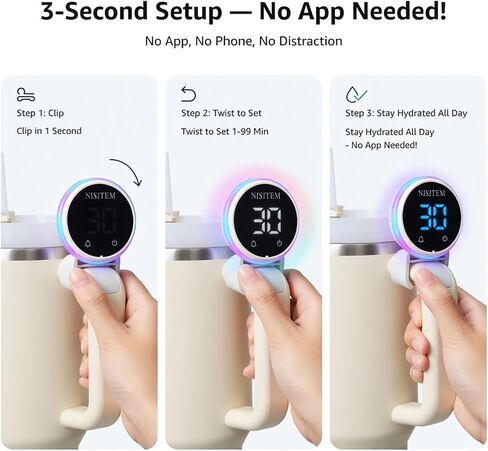 Drink Water Reminder for Stanley Cup 2.0 30oz 40oz – Water Bottle Reminder to Drink, Hydration Tracker Timer Clip, Smart Water Reminder Device, LED Beep Alert, USB-C Stanley Accessory in Kuwait