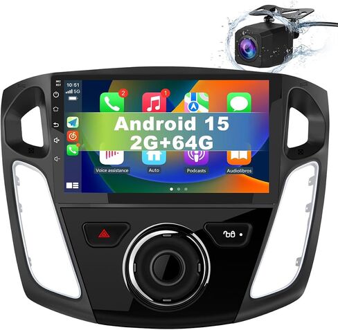 راديو سيارة لسيارة Ford Focus 2012-2017، شاشة لمس 9 بوصة Android 15 ستيريو مع بلوتوث GPS لاسلكي CarPlay Andriod Auto [2GB+64GB] in Kuwait
