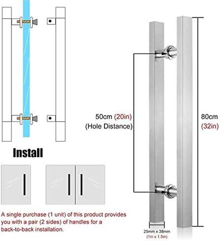 Door Pull Handle Barn Door Handle for Sliding Door, Modern Square H Shape Push Pull Door Handle (Back to Back Install), Commercial Hotel Hall Office Glass Door Handle er 120cm/47in (Sliver in Saudi Arabia