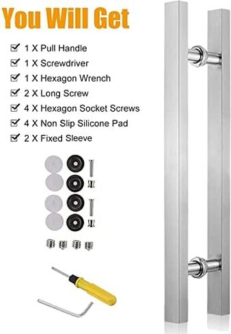 Door Pull Handle Barn Door Handle for Sliding Door, Modern Square H Shape Push Pull Door Handle (Back to Back Install), Commercial Hotel Hall Office Glass Door Handle er 120cm/47in (Sliver in Saudi Arabia
