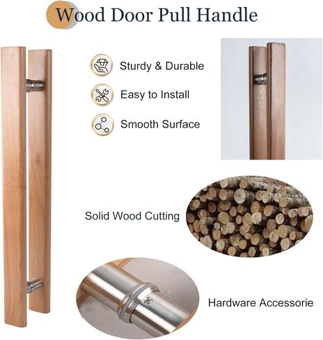 Brown Smooth Wood Commercial Door Pull Handle, Double-Sided Glass Door Handle for Bathroom & Store, 59" Sliding Barn Door Hardware, Durable & Stylish Design in Kuwait