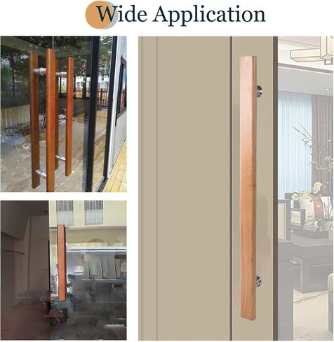 Brown Smooth Wood Commercial Door Pull Handle, Double-Sided Glass Door Handle for Bathroom & Store, 59" Sliding Barn Door Hardware, Durable & Stylish Design in Kuwait