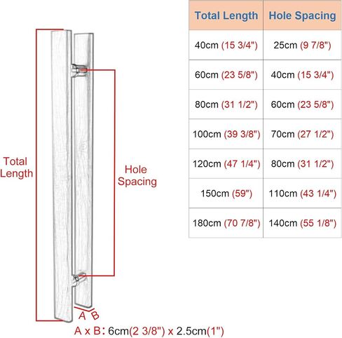 Brown Smooth Wood Commercial Door Pull Handle, Double-Sided Glass Door Handle for Bathroom & Store, 59" Sliding Barn Door Hardware, Durable & Stylish Design in Kuwait