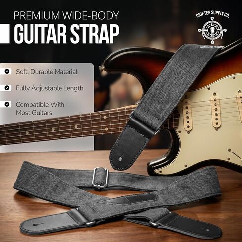Acoustic Guitar Accessories Kit – Complete Starter Bundle with USB Rechargeable Tuner, Capo, Denim Strap, Strings, Picks, Winder & Humidifier | Guitar Gift for Beginners | Drifter Supply Co. in Kuwait