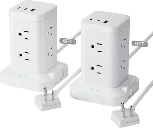 15-in-1 Power Strip Tower with Surge Protector 1800J, Fast Charging Tower PD20W USB-C Ports with 12 AC Outlets, 10ft Extension Cord for Home Office Dorm Room, White in Kuwait