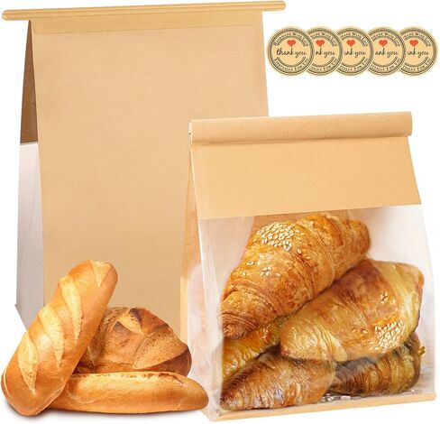Heavy Duty Sandwich Bags with Clear Window, Self Sealing Cookies Snack Brown Kraft Paper Bags for Packaging Cookies Candy Sandwich Bakery 7" × 9.2" in Saudi Arabia