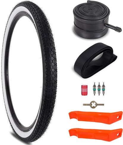 RUTU White 26x2.125 Bicycle Tires Foldable - 26 Inch Bike Tire(57-559) and Tube with AV Schrader Valve - Installation and Removal Tools Compatible with MTB Off-Road Bike in Kuwait