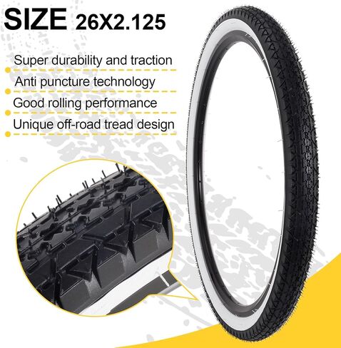 RUTU White 26x2.125 Bicycle Tires Foldable - 26 Inch Bike Tire(57-559) and Tube with AV Schrader Valve - Installation and Removal Tools Compatible with MTB Off-Road Bike in Kuwait