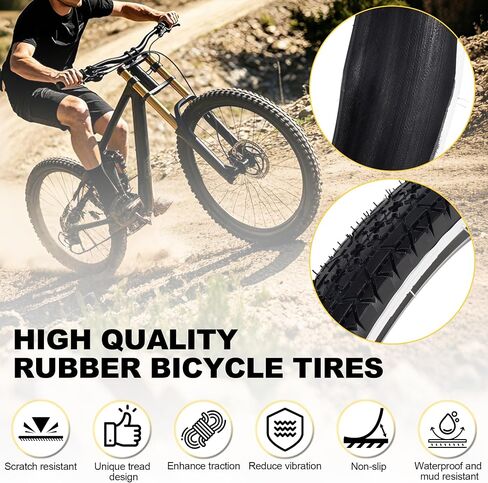 RUTU White 26x2.125 Bicycle Tires Foldable - 26 Inch Bike Tire(57-559) and Tube with AV Schrader Valve - Installation and Removal Tools Compatible with MTB Off-Road Bike in Kuwait