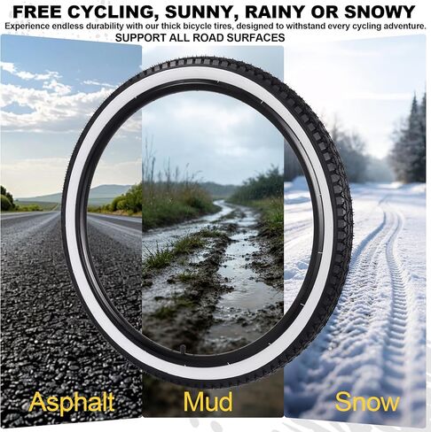 RUTU White 26x2.125 Bicycle Tires Foldable - 26 Inch Bike Tire(57-559) and Tube with AV Schrader Valve - Installation and Removal Tools Compatible with MTB Off-Road Bike in Kuwait
