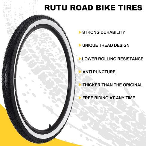 RUTU White 26x2.125 Bicycle Tires Foldable - 26 Inch Bike Tire(57-559) and Tube with AV Schrader Valve - Installation and Removal Tools Compatible with MTB Off-Road Bike in Kuwait