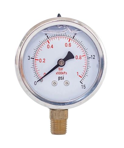 1pc 2" Glycerine-Filled Compound Pressure Gauge, 1/4" NPT Lower Mount, 30inHg to 600 PSI/Bar, Dual Scale, Shockproof,(0-100 psi 0-7 bar) in Kuwait