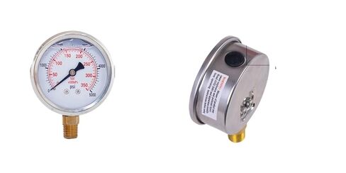 1pc 2" Glycerine-Filled Compound Pressure Gauge, 1/4" NPT Lower Mount, 30inHg to 600 PSI/Bar, Dual Scale, Shockproof,(0-100 psi 0-7 bar) in Kuwait