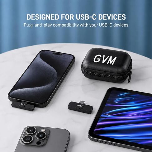 ميكروفون لاسلكي GVM CM2، ميكروفون بمشبك USB-C لهاتف iPhone 15/16/17 وAndroid، ميكروفون صغير مع خاصية إلغاء الضوضاء وحقيبة شحن لإنشاء المحتوى ومدونات الفيديو والبودكاست والبث in Kuwait