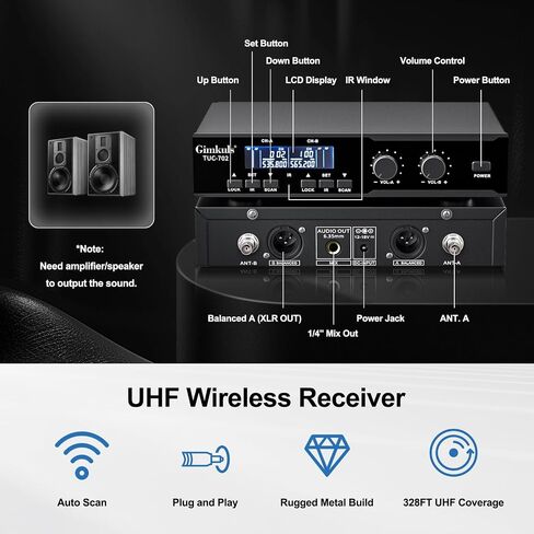 نظام ميكروفون سماعة رأس لاسلكي 4 في 1 من Gimkuls، مجموعة ميكروفون لاسلكي مزدوج UHF مع 2 حقيبة للجسم، 2 ميكروفونات لسماعات الرأس، 2 ميكروفونات طية صدر السترة، 200 قناة، XLR/6.35 مم للكنيسة، التدريس، اللياقة البدنية in Kuwait