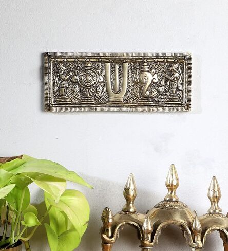 Two Moustaches Brass Shankh Chakra Namah with Hanuman and Garuda Wall Hanging, Antique White, Standard, Pack Of 1 in Kuwait