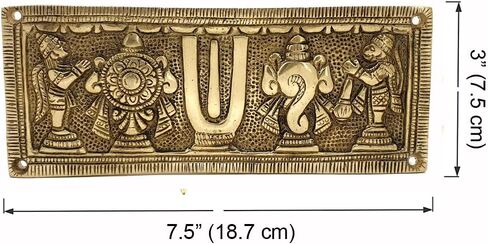 Two Moustaches Brass Shankh Chakra Namah with Hanuman and Garuda Wall Hanging, Antique White, Standard, Pack Of 1 in Kuwait