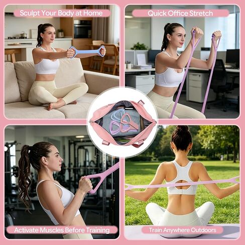 Figure 8 Resistance Bands Set : for Arms, 3 Pack | Non-Slip Handles, For Women, Back & Shoulder, Portable Home Gym Equipment, For Yoga, Pilates & Physical Therapy in Kuwait