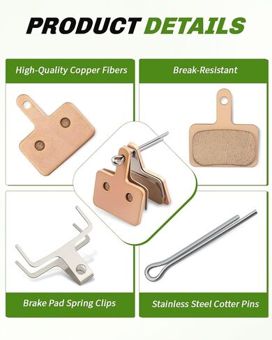 Sintered E-Bike Brake Pads Fit for Macfox X1S/Macfox M16 Electric Dirt Bike, Fit for Fat Tire E-Bike Accessories, Rear Front Disc Brake Pad with Spring Clip Pin, Copper, 2PCS in Kuwait