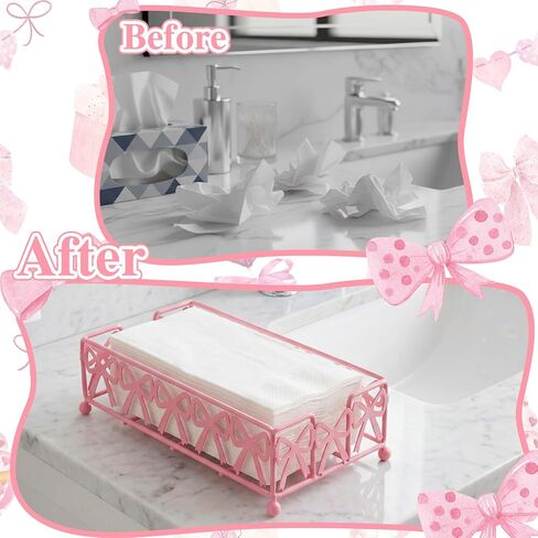 صينية رف مناشف الضيوف من Hushee Pink Bow، مناسبة للحمام - رف تخزين المناشف للاستعمال مرة واحدة، ملحقات الحمام للديكور الحديث، للضيوف لاستخدامها وتزيينها in Kuwait