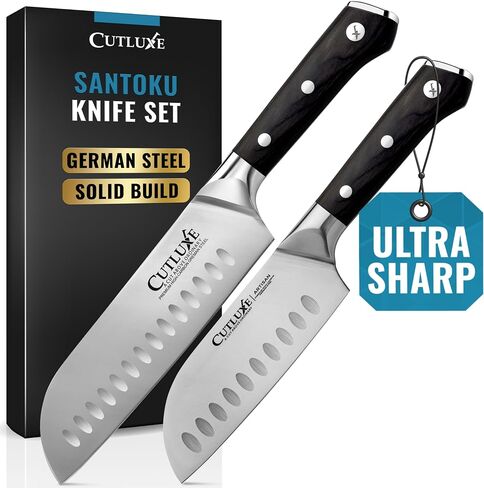 Cutluxe Santoku Knife – 7" Chopping Knife, Meat and Vegetable Knife – Forged High Carbon German Steel – Sheath Included – Full Tang & Razor Sharp – Ergonomic Handle Design – Artisan Series in Kuwait