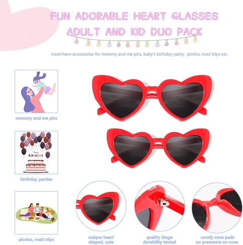 نظارات شمسية عصرية على شكل قلب وردي للرجال والنساء، مجموعة ثنائية من نظارات Mommy and Me Retro Love Cat Eye in Kuwait