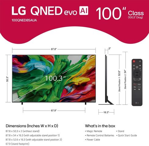 تلفزيون LG 100 بوصة فئة QNED AI 4K QNED85A Series تلفزيون ذكي مع صورة AI، صوت AI، HDR10، AI Super Upscaling 4K، وضع صانع الأفلام، Wow Orchestra، Alexa المدمج (100QNED85AU، 2025) (متجدد) in Kuwait