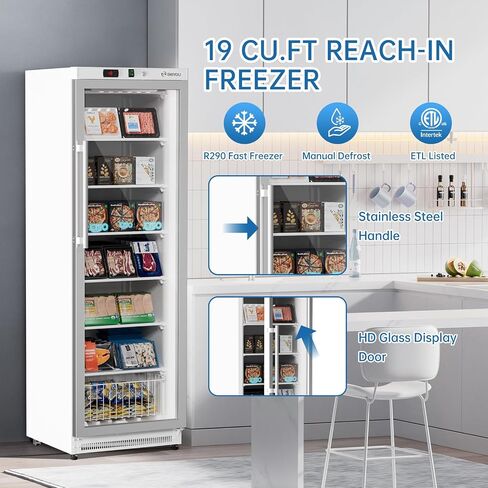 Beyou التجاري الثلاجة في وضع مستقيم ، 10.7 Cu. Ft.Reach-in Freezer باللون الأبيض باب واحد in Kuwait