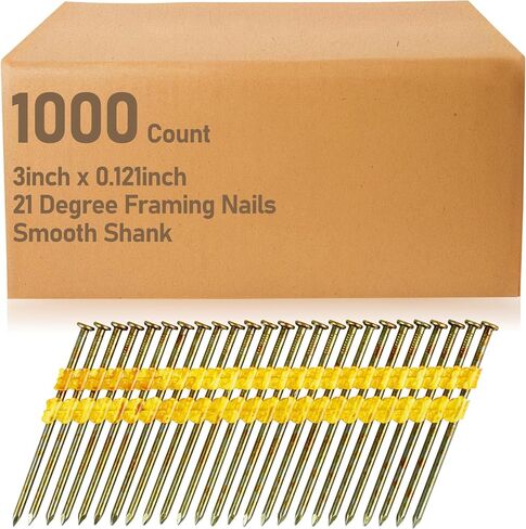 1,000 Count Framing Nails - 3" x 0.120 for Metabo Framing Nail Gun | 21 Degree High-Strength Painted Nails, Smooth Shank, Full Round Head in Kuwait