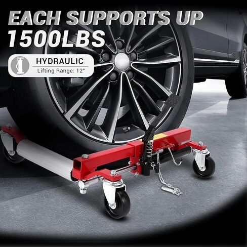 Car Wheel Dolly Jack Set, 1500LBS Capacity Wheel Dolly with Hydraulic Tire Jack & Aluminium Twin Rollers, Heavy Duty Rollers with Foot Pedal for Tire Auto Repair Moving - Set of 2 in Kuwait