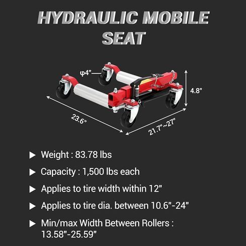 Car Wheel Dolly Jack Set, 1500LBS Capacity Wheel Dolly with Hydraulic Tire Jack & Aluminium Twin Rollers, Heavy Duty Rollers with Foot Pedal for Tire Auto Repair Moving - Set of 2 in Kuwait
