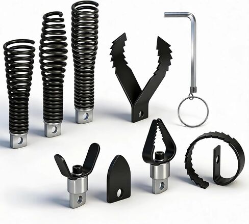 Drain Snake Drill Attachment, 9-Piece Root Cutter for Drain Cleaning, Manganese Steel – Compatible with 50-100FT AC Machines, for Pipe Clog Removal, Fits 5/16"-3/4" Cables in Kuwait