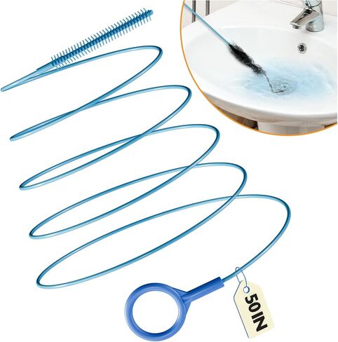 4 عبوات من أداة إزالة انسداد شعر الأفعى مقاس 50 بوصة لحوض الحمام | فرشاة قابلة لإعادة الاستخدام، حبل سلك فولاذي مقاوم للكسر مقاس 50 بوصة مع طلاء من النايلون، عصا مقاس 0.27 بوصة لتنظيف استنزاف الدش in Kuwait