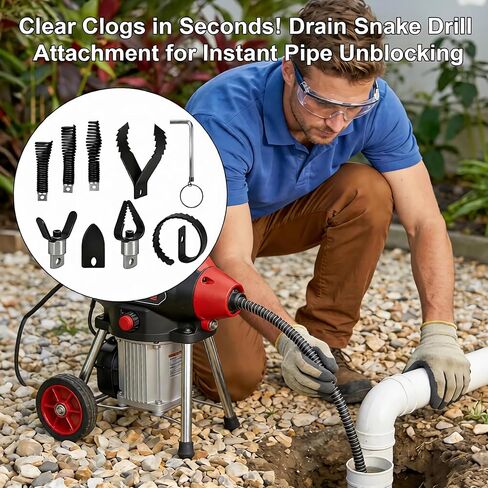 Drain Snake Drill Attachment, 9-Piece Root Cutter for Drain Cleaning, Manganese Steel – Compatible with 50-100FT AC Machines, for Pipe Clog Removal, Fits 5/16"-3/4" Cables in Kuwait
