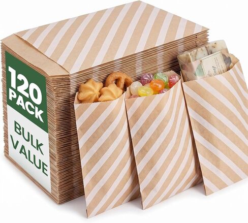 Vgoodall 120pcs أكياس الورق Kraft المسطحة - 5 × 7 بوصات ، نقطة بنية ، متعددة الاستخدامات للملفات تعريف الارتباط ، الوجبات الخفيفة ، الفشار in Kuwait