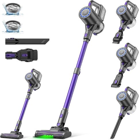 Suirviz Cordless Vacuum Cleaner, 40KPA/500W/35Mins, Powerful Suction with Green LED Dust Detection, Stick Vacuum Self-Standing, Lightweight Handheld Vacuum for Pet Hair, Carpet & Hard Floor, Purple in Kuwait