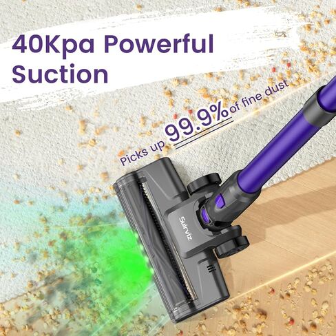 Suirviz Cordless Vacuum Cleaner, 40KPA/500W/35Mins, Powerful Suction with Green LED Dust Detection, Stick Vacuum Self-Standing, Lightweight Handheld Vacuum for Pet Hair, Carpet & Hard Floor, Purple in Kuwait