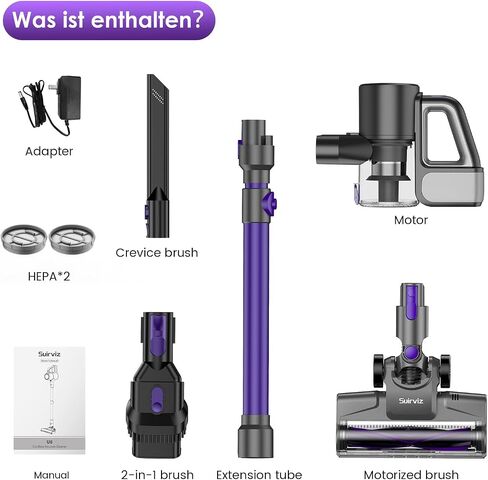 Suirviz Cordless Vacuum Cleaner, 40KPA/500W/35Mins, Powerful Suction with Green LED Dust Detection, Stick Vacuum Self-Standing, Lightweight Handheld Vacuum for Pet Hair, Carpet & Hard Floor, Purple in Kuwait