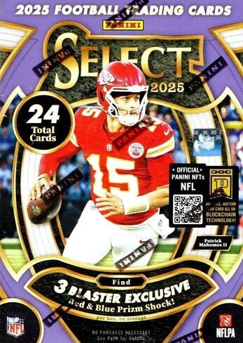 2025 Panini SELECT Football Series مختومة 24 بطاقة Blaster Box تتميز بـ 3 بطاقات BLASTER حصرية باللونين الأحمر والأزرق بالإضافة إلى بطاقات متوازية للصدمات in Kuwait