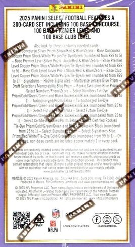 2025 Panini SELECT Football Series مختومة 24 بطاقة Blaster Box تتميز بـ 3 بطاقات BLASTER حصرية باللونين الأحمر والأزرق بالإضافة إلى بطاقات متوازية للصدمات in Kuwait
